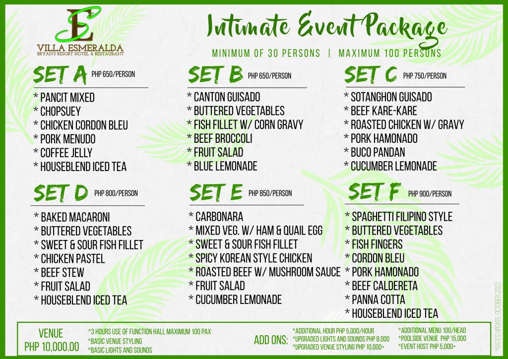 Intimate Event Package 2022